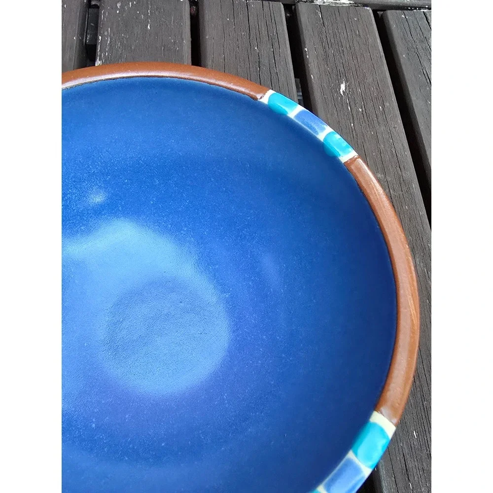 Vintage Dansk Mesa Sky‎ Blue Ceramic Bowl with Brown Edge -5in